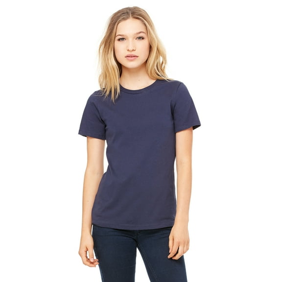 JustBlanks Women’s Relaxed Jersey Tee Pre Shrunk Relaxed Fit Side Seams, Navy, S