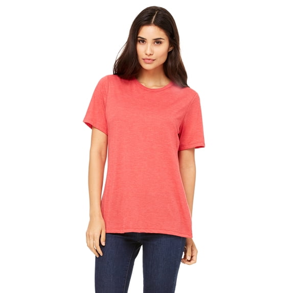JustBlanks Women’s Relaxed Jersey Tee Pre Shrunk Relaxed Fit Side Seams, Red Triblend, S