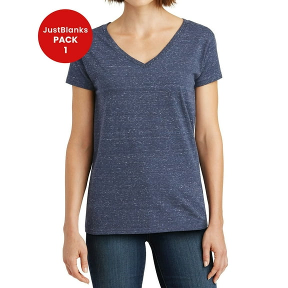 JustBlanks Women’s Short Sleeve Cosmic T-Shirt Combed Cotton-Poly Shoulder Taping Relaxed Fit Jersey V-Neck Tee for Women - Navy/ Royal Cosmic - Medium