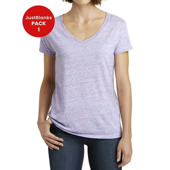 JustBlanks Ladies Cosmic Relaxed fit Shoulder to shoulder taping 1x1 rib knit neck V-Neck T Shirt