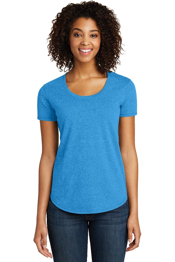 Womens Fitted Scoop Neck T Shirt Soft Cotton Blend Slim Fit Stylish Curved Hem