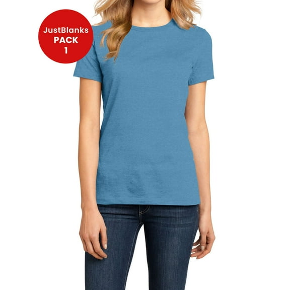 JustBlanks Women’s Short Sleeves Perfect Weight Pure Perfection Tee Shirt 100% Combed Cotton Crew Neck T-Shirt for Women - Clean Denim - 4X-Large