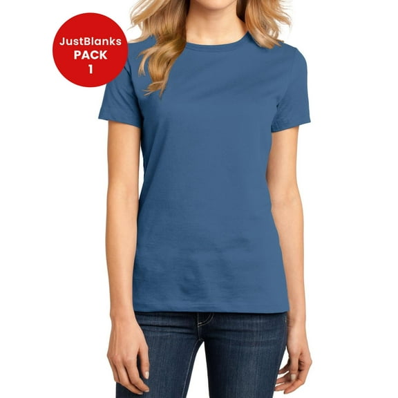 JustBlanks Women’s Short Sleeves Perfect Weight Pure Perfection Tee Shirt 100% Combed Cotton Crew Neck T-Shirt for Women - Maritime Blue - 4X-Large