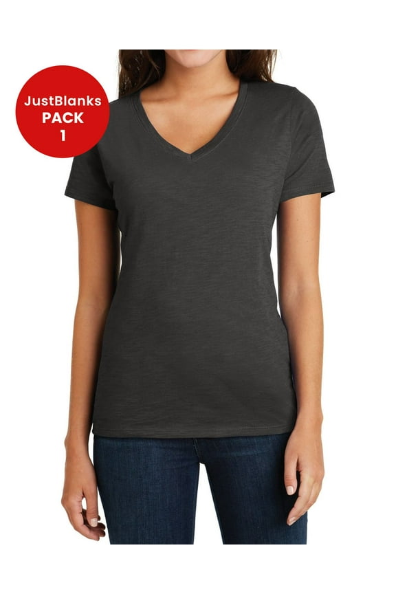 Ladies Super Slub V Neck 100 Ring Spun Combed Cotton T Shirt