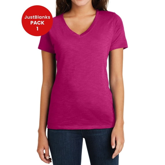 JustBlanks Ladies Super Slub V Neck 100 Ring Spun Combed Cotton T Shirt