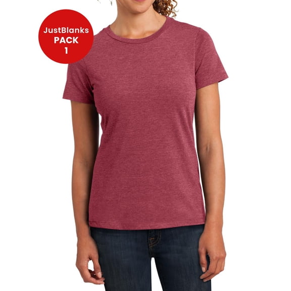 JustBlanks Women’s Short Sleeves Tee Simply Perfect Blend T-Shirt Cotton-Poly Shoulder to Shoulder Taping Crew Neck Tee Shirt for Women - Heathered Red - 4X-Large