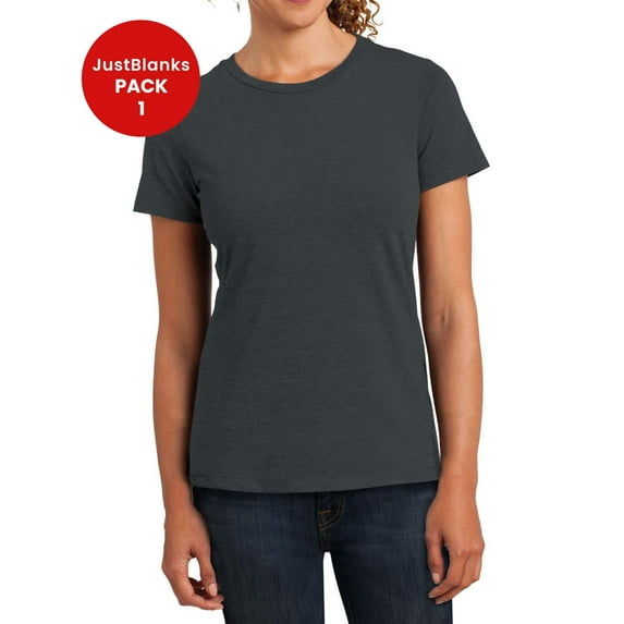 JustBlanks Women’s Short Sleeves Tee Simply Perfect Blend T-Shirt Cotton-Poly Shoulder to Shoulder Taping Crew Neck Tee Shirt for Women - Charcoal - 4X-Large