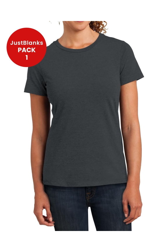 Women’s Short Sleeves Tee Simply Perfect Blend T-Shirt Cotton-Poly Shoulder to Shoulder Taping Crew Neck Tee Shirt for Women - Charcoal - Large
