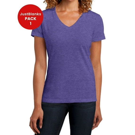 JustBlanks Women's Perfect Blend V-Neck Tee Tear-away label 1x1 rib knit neck Shoulder to shoulder taping