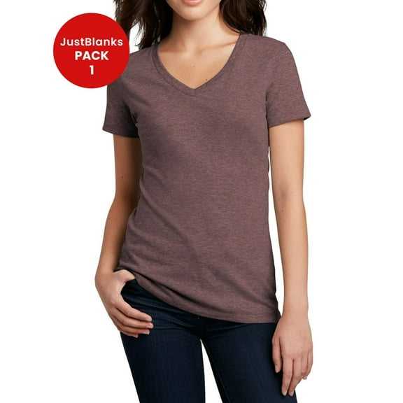 JustBlanks Women Perfect Blend V Neck Tee 1x1 rib knit neck Shoulder to shoulder taping