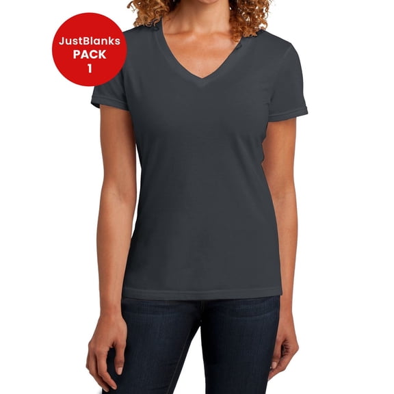 JustBlanks Women Perfect Blend V Neck Tee 1x1 rib knit neck Shoulder to shoulder taping