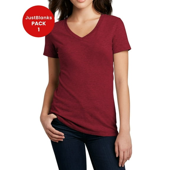 JustBlanks Women Perfect Blend V Neck Tee 1x1 rib knit neck Shoulder to shoulder taping