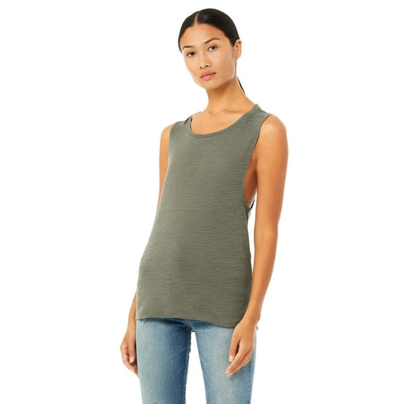 JustBlanks Women Flowy Scoop Muscle Tank 65 35 Polyester Viscose Relaxed Drapey Fit Low Cut Armholes Curved Bottom Hem