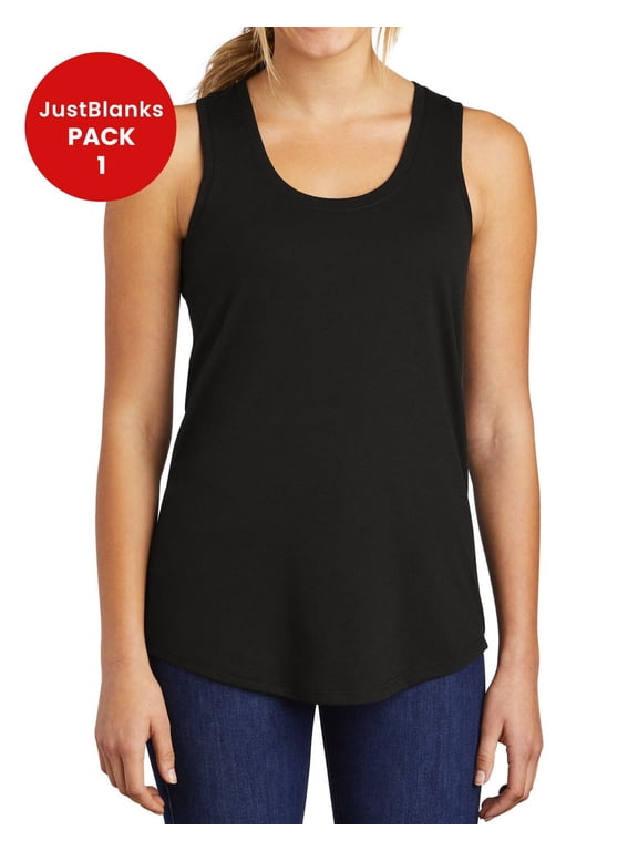 Women’s Sleeveless Perfect Tri Racerback Tank Top Back Neck Tape Poly-Cotton Shirt Scoop Neck Tank Top for Women - Black - 4X-Large