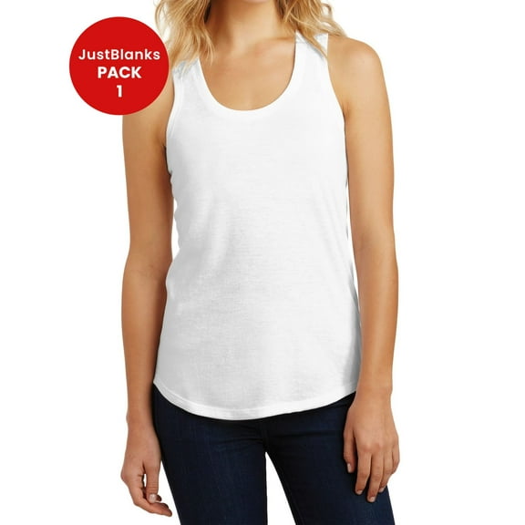 JustBlanks Women’s Sleeveless Perfect Tri Racerback Tank Top Back Neck Tape Poly-Cotton Shirt Scoop Neck Tank Top for Women - White - 4X-Large