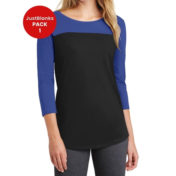 JustBlanks Womens 3 4 Sleeve Color Block Baseball T Shirt