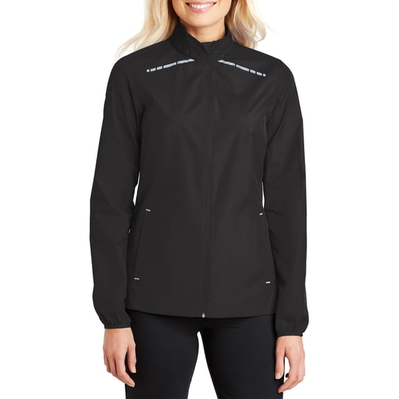 JustBlanks Womens Lightweight Full Zip Reflective Trim Jacket with Stand Collar Elastic Cuffs