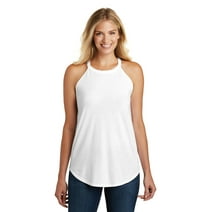 JustBlanks Womens Sleeveless Perfect Tri Rocker Tank Top Perfect tank top Exercise Poly-Cotton Sexy High Neck Casual Tank Top for Women - White - Medium