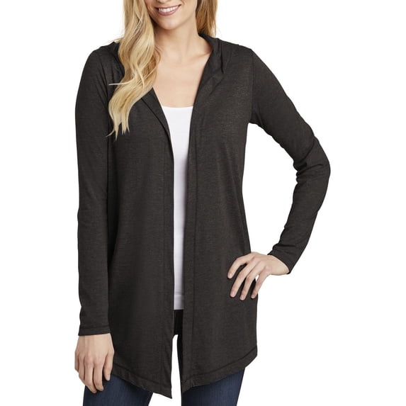 JustBlanks Womens Tri Blend Hooded Cardigan Lightweight Soft Fabric Long Sleeve Angled Hem