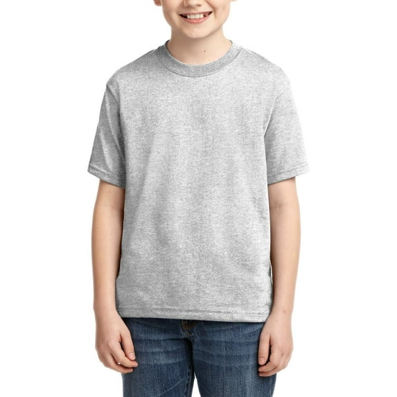 JustBlanks Youth DRI-POWER ACTIVE T-Shirt Shoulder To Shoulder Taping Double Needle Sleeves And Hem, Ash, XS