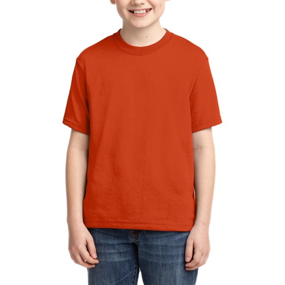 JustBlanks Youth DRI-POWER ACTIVE T-Shirt Shoulder To Shoulder Taping Double Needle Sleeves And Hem, Burnt Orange, XL