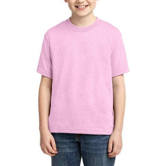 JustBlanks Youth DRI-POWER ACTIVE T-Shirt Shoulder To Shoulder Taping Double Needle Sleeves And Hem, Classic Pink, L