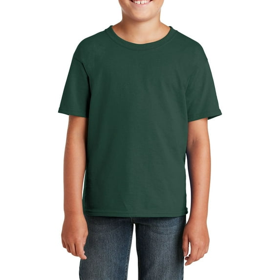 JustBlanks Youth DRI-POWER ACTIVE T-Shirt Shoulder To Shoulder Taping Double Needle Sleeves And Hem, Forest Green, L
