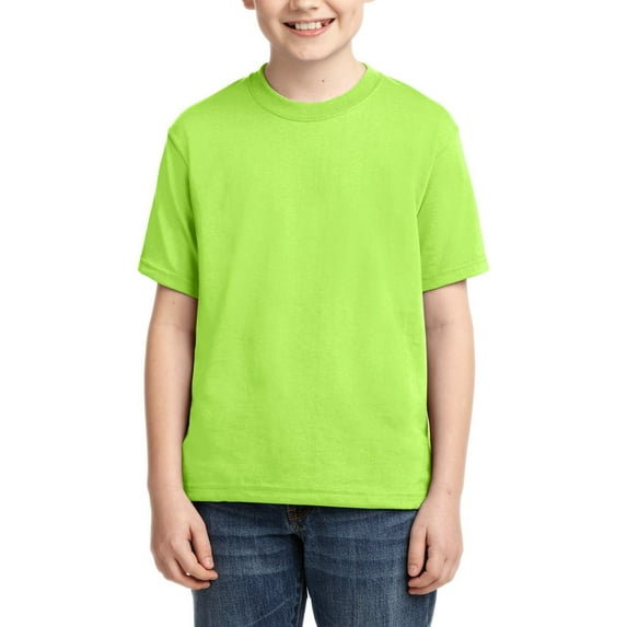 JustBlanks Youth DRI-POWER ACTIVE T-Shirt Shoulder To Shoulder Taping Double Needle Sleeves And Hem, Neon Green, XL