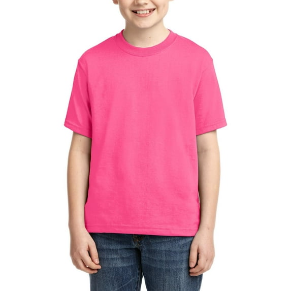 JustBlanks Youth DRI-POWER ACTIVE T-Shirt Shoulder To Shoulder Taping Double Needle Sleeves And Hem, Neon Pink, XL