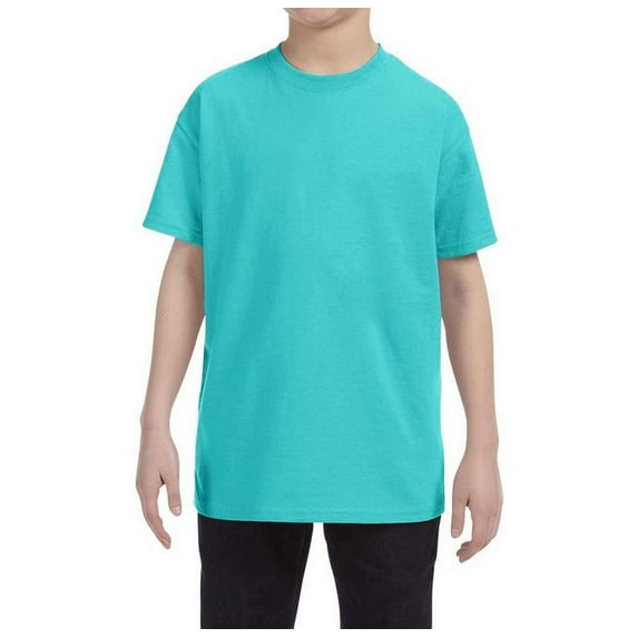 JustBlanks Youth DRI-POWER ACTIVE T-Shirt Shoulder To Shoulder Taping Double Needle Sleeves And Hem, Scuba Blue, L