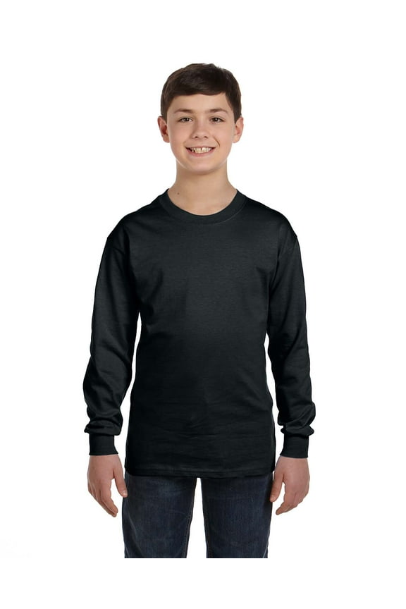 Heavy Cotton Youth Long Sleeve T Shirt Classic Width Rib Collar Taped Neck