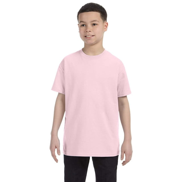 JustBlanks Youth Short Sleeve Tee Dri-Power Active Cotton-Polyester Cotton Performance T-Shirt Crewneck Tee for Big Boys - Classic Pink - X-Small
