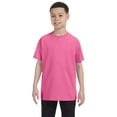 thumbnail image 1 of JustBlanks Youth Short Sleeve Tee Dri-Power Active Cotton-Polyester Cotton Performance T-Shirt Crewneck Tee for Big Boys - Neon Pink - Small, 1 of 3