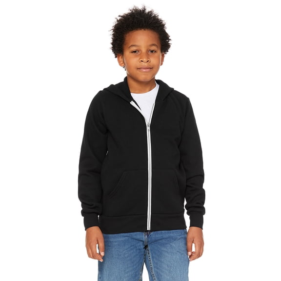JustBlanks Youth Sponge Fleece FullZip Hoodie, BLACK, L
