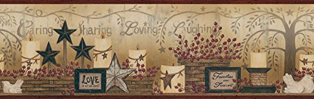 JustBorders Red, Candles Baskets Stars Wallpaper Border 7.5 sq ft