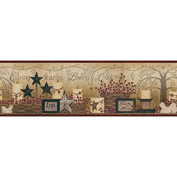 JustBorders Red, Candles Baskets Stars Wallpaper Border 7.5 sq ft