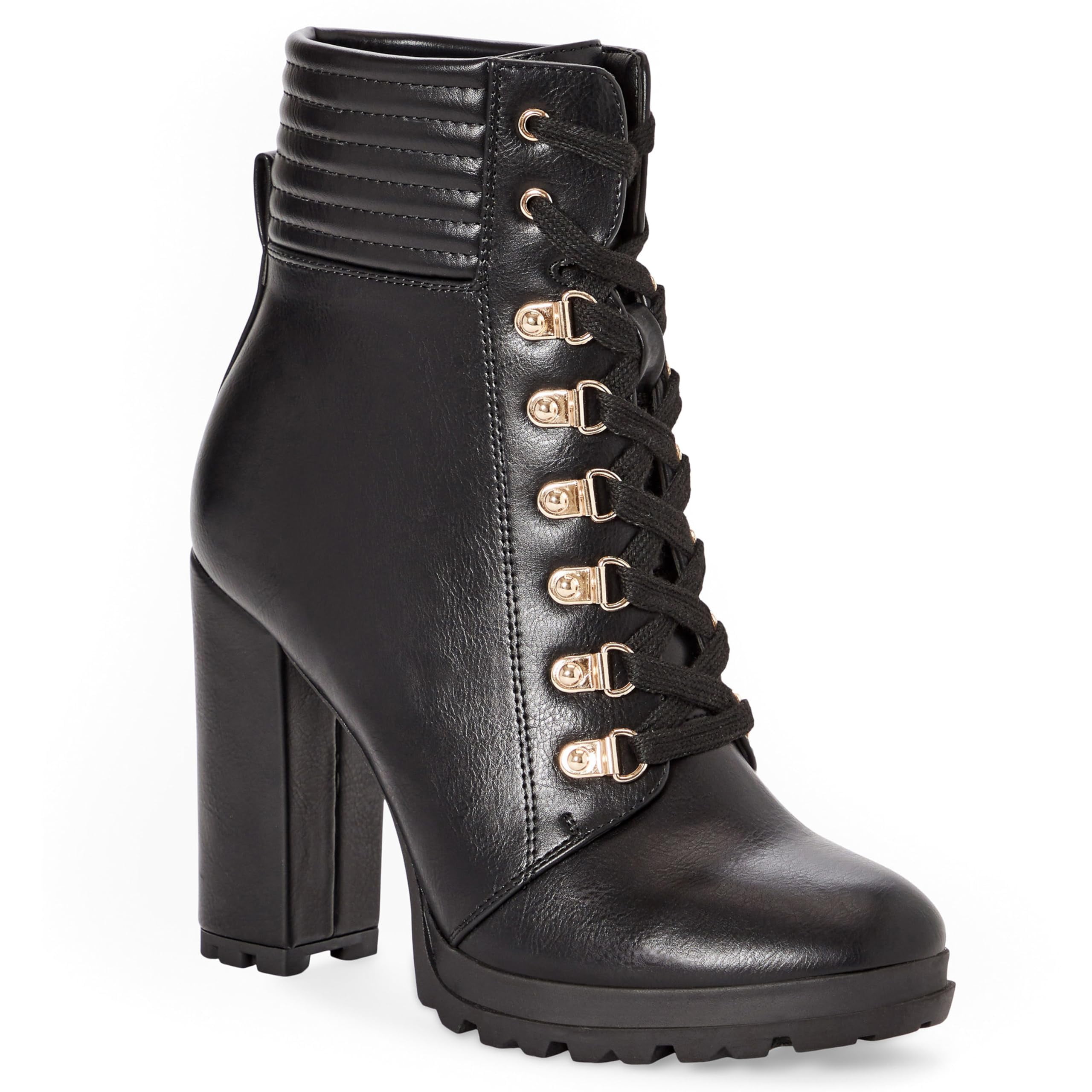 JustFab Shandee Black Lace-Up High Heeled Combat Boots