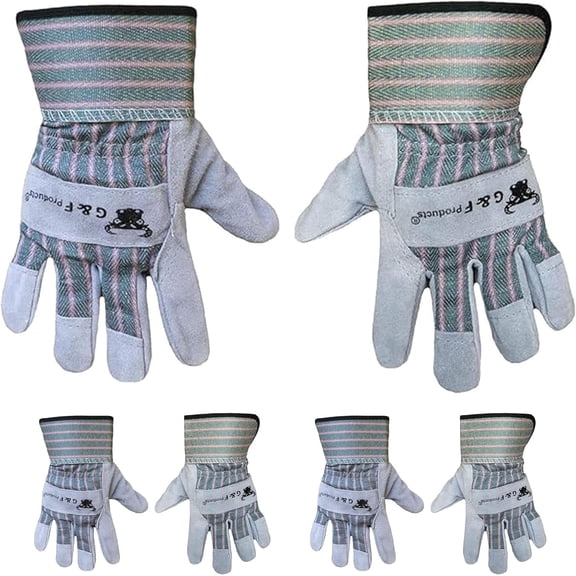 JustForKids Suede Cowhide Leather Kids Garden Gloves Grey, 3-5 Years Old, Durable, Breathable, Non-Slip, Adjustable Safety Cuff, Child-Sized Work Gloves for Planting, Outdoor Play & DIY, 3 Pairs
