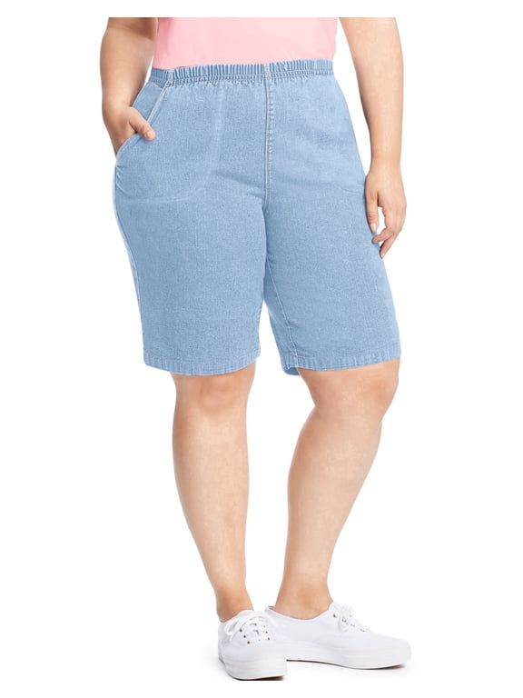 JustMySize Womens 4-Pocket Bermuda Shorts 5X Light Stonewash