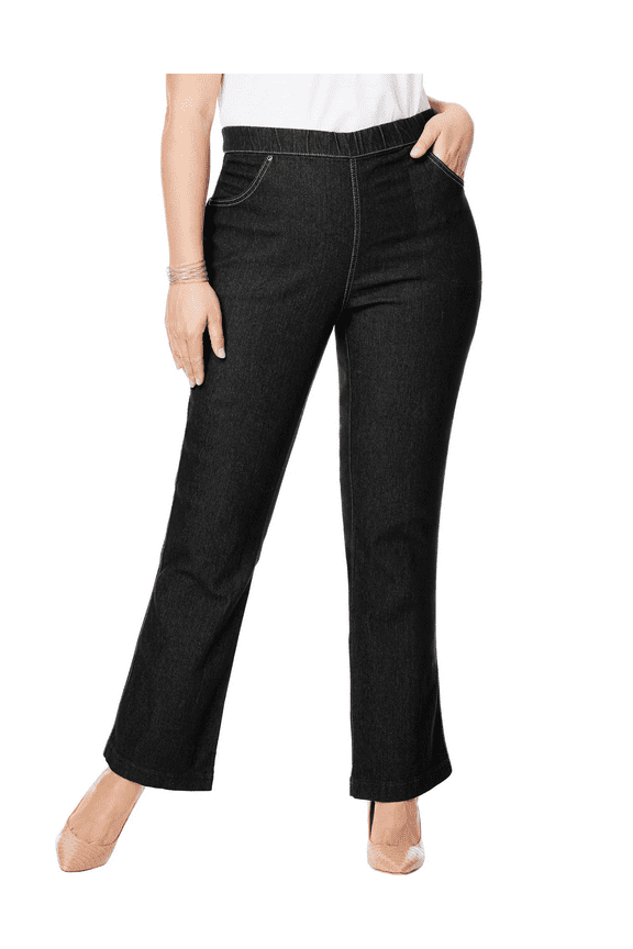 JustMySize Womens Bootcut 4 Pocket Pull On Stretch Blue Jeans Black Denim 5XP