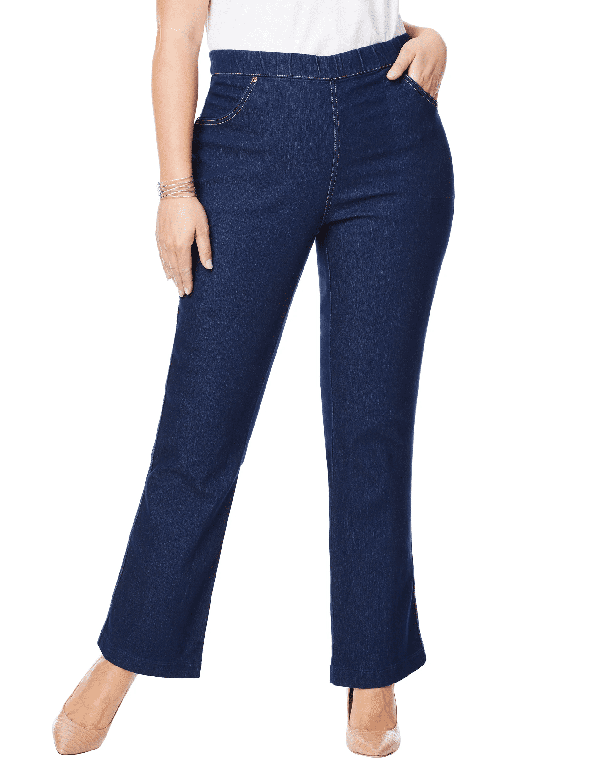 JustMySize Womens Bootcut 4 Pocket Pull On Stretch Blue Jeans Indigo ...
