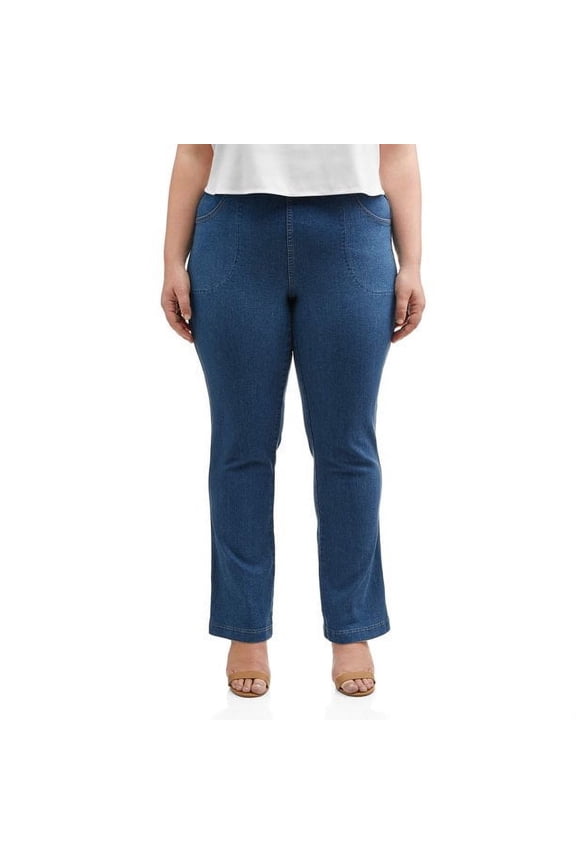 JustMySize Womens Bootcut 4 Pocket Pull On Stretch Blue Jeans Medium Stonewash 5XP