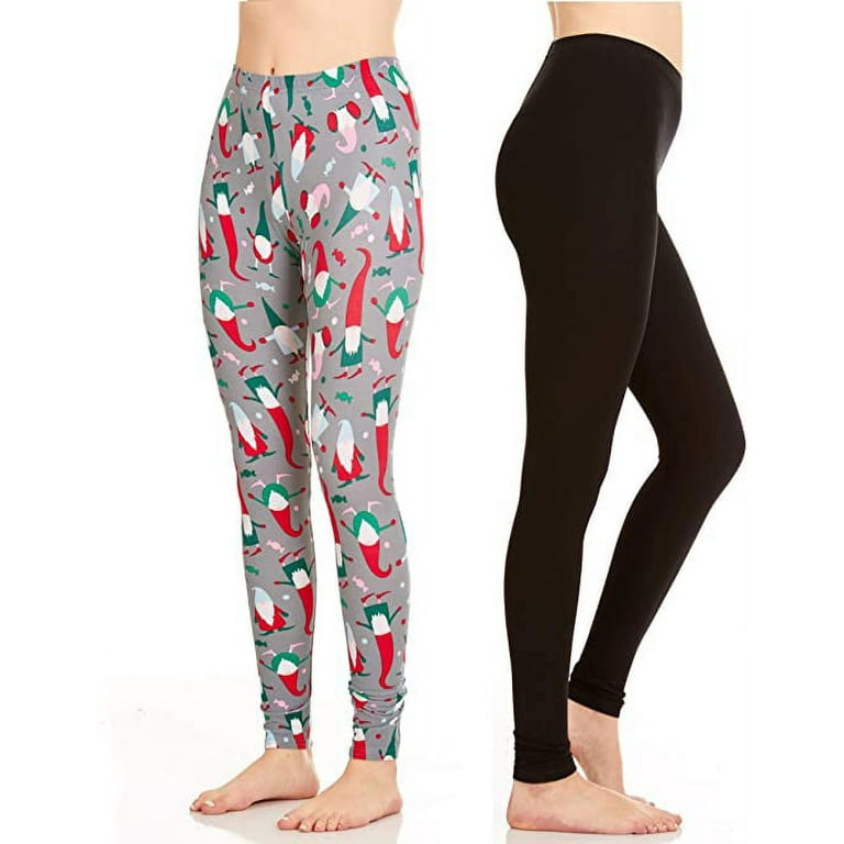 JustOne Women s Leggings Fleece Lined Leggings for Women Colorful Christmas Lights and Black Leggings Medium Walmart