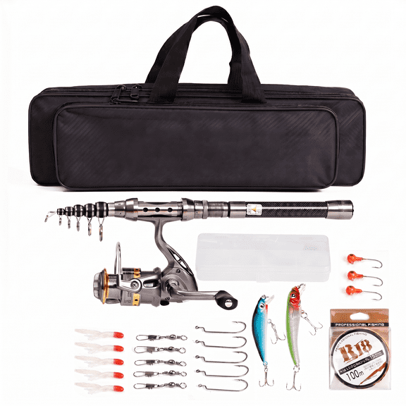 JustPe Fishing Kit  Fish Reel LE3000, 2.1m Fishing Rod, Complete Set of Fishing Lures, 100m Fishing Line.