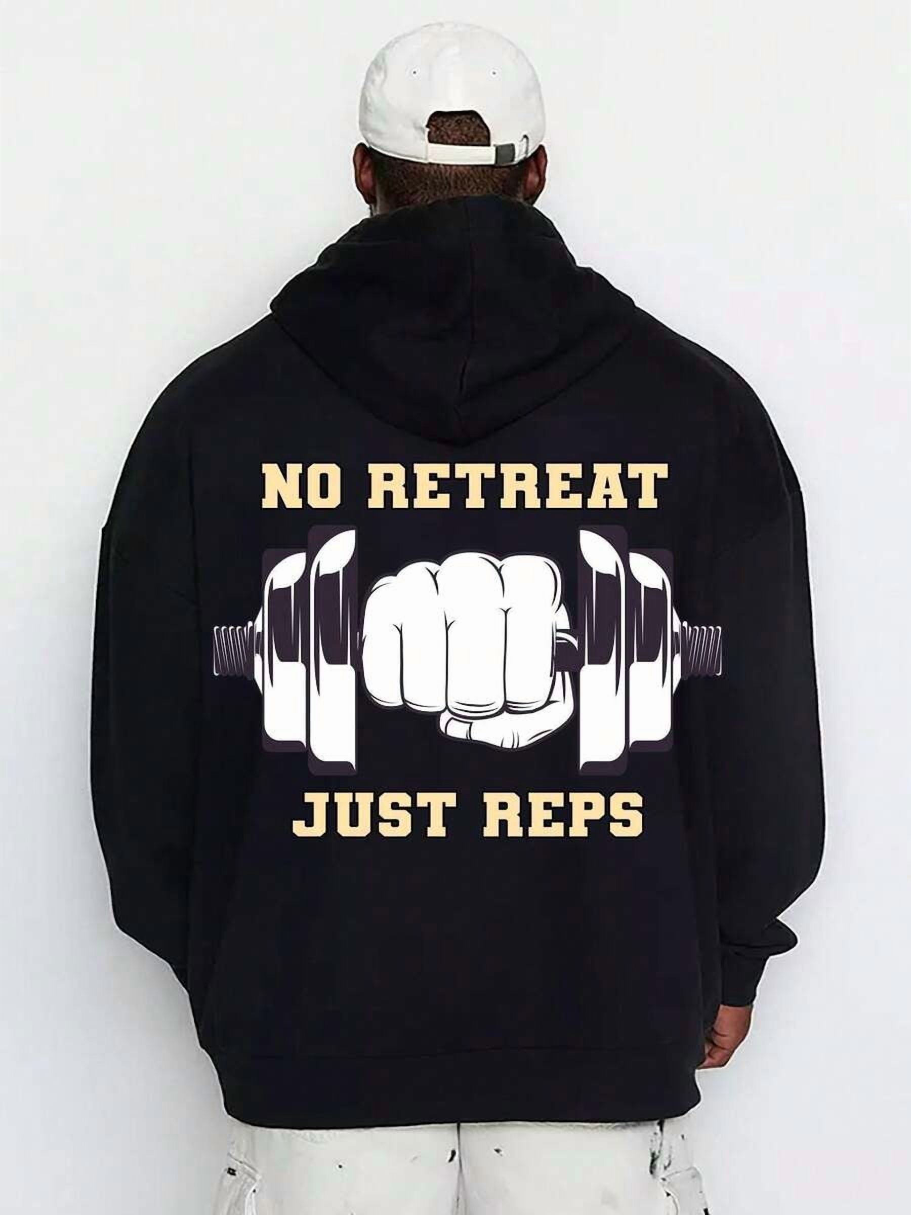 JustReps Men'S Gym Hoodie - Workout Sweatshirt With NO RETREAT JUST REPS Motivational Weightlifting Graphic, Soft Stretch Hooded Pullover, Plus Size Big & Tall Fitness Apparel For Weightlifting, Casu