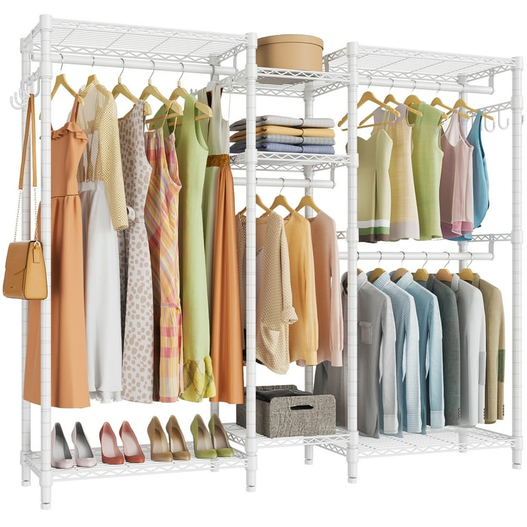JustRoomy Heavy Duty Clothes Rack Large Garment Rack Portable Closet  Wardrobe Rack, Max Load 800 Lbs, White 
