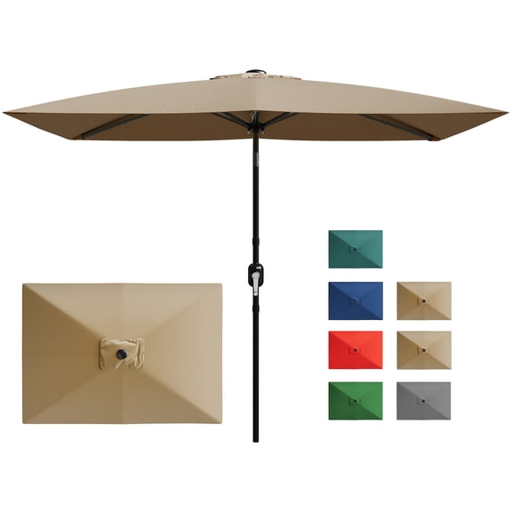JustSmart 10x6.5 Ft Rectangular Patio Umbrella – Superior Sun Protection, Crank Lift & Push Button Tilt, 6 Sturdy Ribs – Ideal for Garden, Terrace, Lawn & Pool, Brown