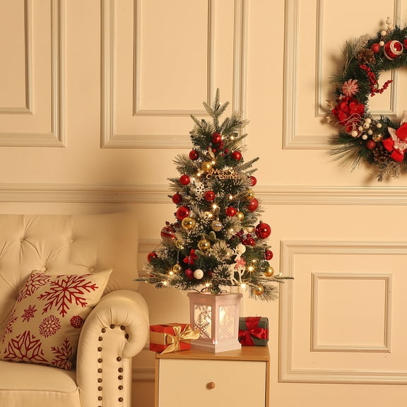 JustSmart 3 Ft Fiber Optic Artificial Christmas Tree - Pre-Lit Mini Tabletop Xmas Tree with 78 Dual-Color LED Lights (8 Lighting Modes) for Home, Office & Party Holiday Decor