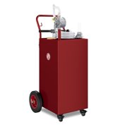 JustSmart 30 Gallon Portable Gas Caddy Fuel Transfer Tank with 4 Wheels Manual Rotary Pump and Visual Meter for Cars Tractors Boats, Red