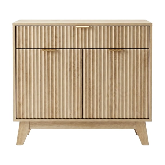 JustSmart 33"L Fluted Buffet Cabinet with Storage, Sideboard with Drawer & Adjustable Shelf, Accent Coffee Bar Cabinet for Dining & Living Room, Natural Oak